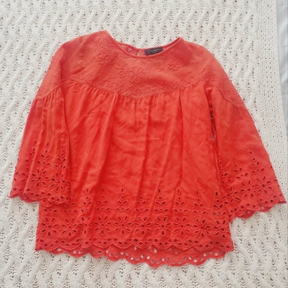 Jessica Simpson "Kalypso" Flare Sleeve Embroidered Boho Top In Blood Ora… - Picture 11 of 16